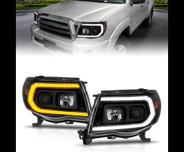Anzo 05-11 Toyota Tacoma Projector Headlights w/Light Bar Switchback Black Housing for Toyota Tacoma N200